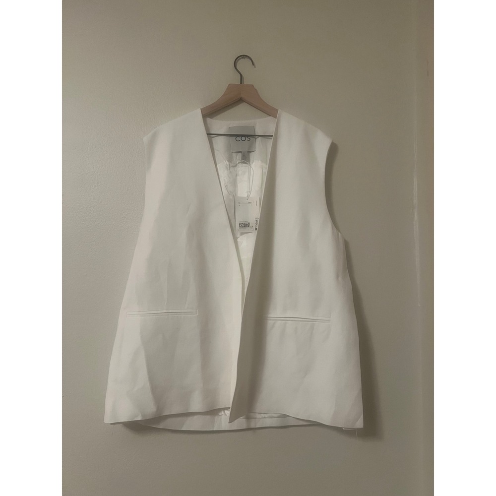 COS Women White Sleeveless Blazer Vest Open Front Waistcoat 1238872 Size 10 NWT